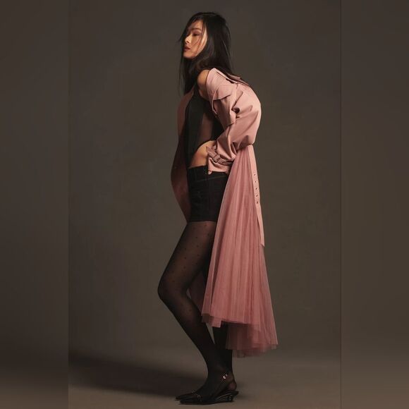 Anthropologie Tulle-Skirted Trench Coat In Rose Size Medium NWT - Picture 4 of 6